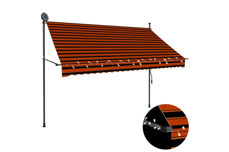 manuel foldemarkise med LED 250 cm orange og brun - Flerfarvet - Vinduesmarkise - Markiser