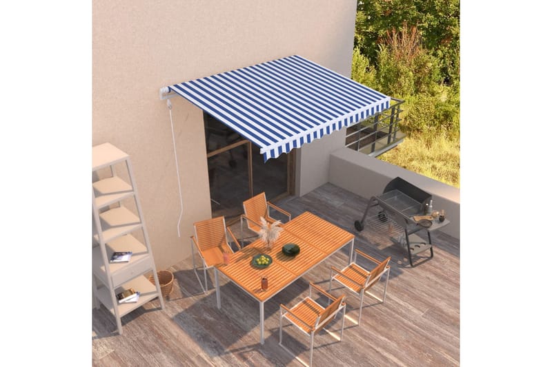 markise 300x250 cm automatisk betjening blå og hvid - Blå - Havemøbler - Solafskærmning - Markiser - Balkonmarkise