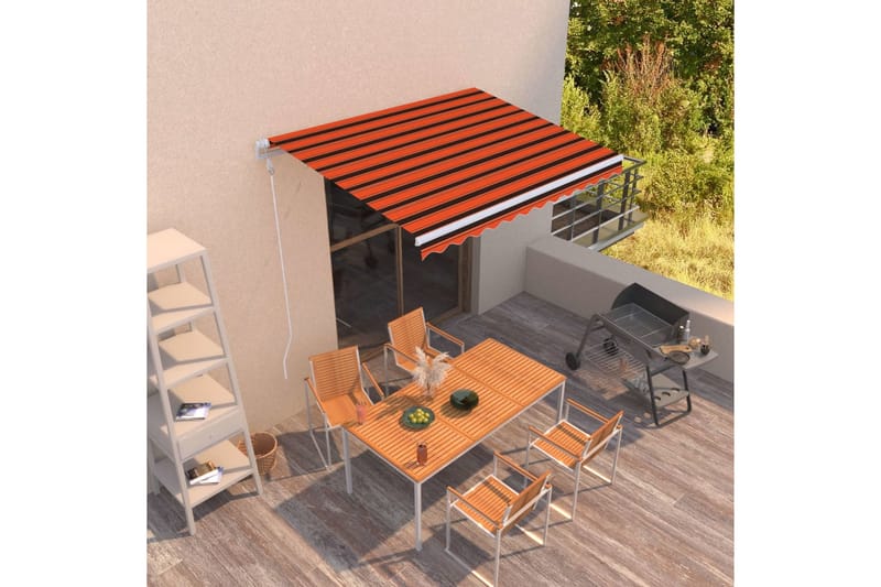 markise 300x250 cm automatisk betjening orange og brun - Orange - Havemøbler - Solafskærmning - Markiser - Balkonmarkise
