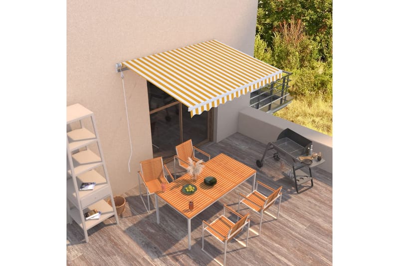 markise 350x250 cm automatisk betjening gul og hvid - Gul - Havemøbler - Solafskærmning - Markiser - Balkonmarkise