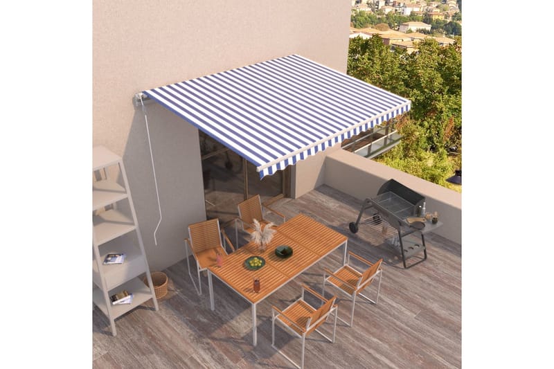 markise 400x350 cm automatisk betjening blå og hvid - Blå - Havemøbler - Solafskærmning - Markiser - Balkonmarkise