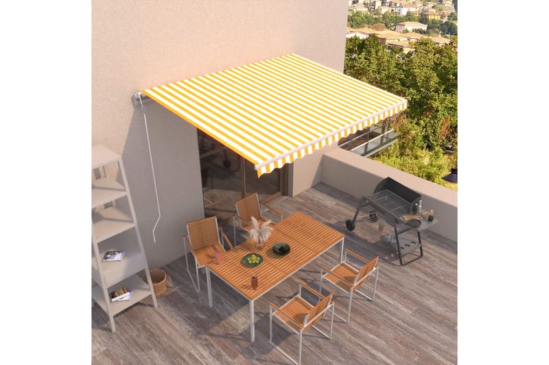 markise 450x300 cm automatisk betjening gul og hvid - Gul - Havemøbler - Solafskærmning - Markiser - Balkonmarkise