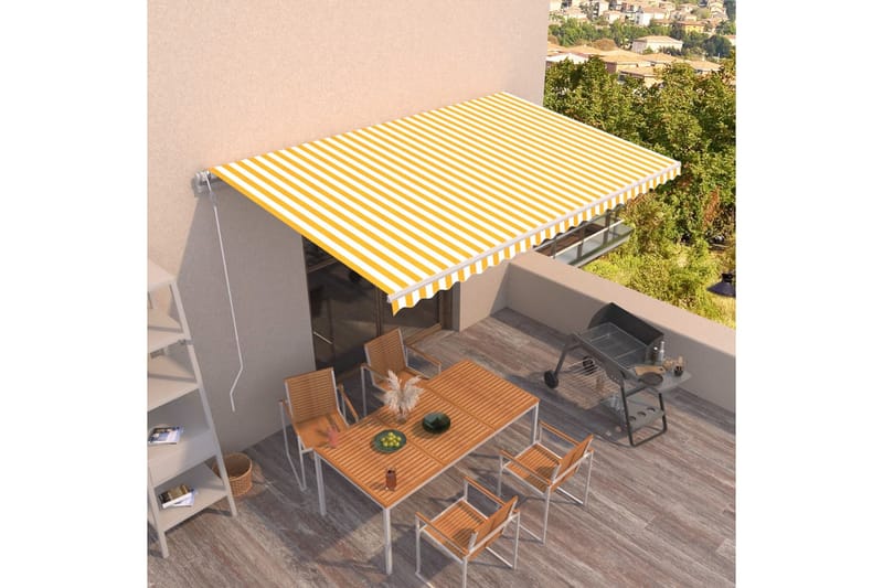 markise 500x300 cm automatisk betjening gul og hvid - Gul - Havem�øbler - Solafskærmning - Markiser - Balkonmarkise