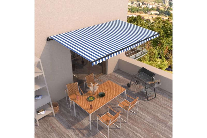 markise 500x350 cm automatisk betjening blå og hvid - Blå - Havemøbler - Solafskærmning - Markiser - Balkonmarkise
