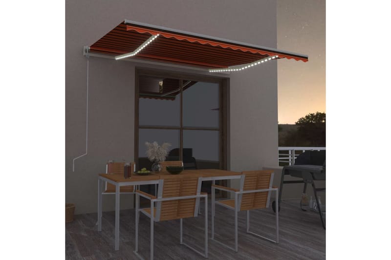 markise LED + vindsensor 400x300 cm automatisk - Orange - Balkonmarkise - Markiser - Terrassemarkise