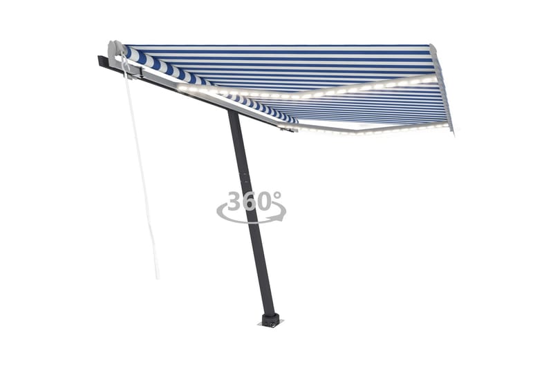 markise m. LED + vindsensor 350x250 cm automatisk - Blå - Havemøbler - Solafskærmning - Markiser - Balkonmarkise