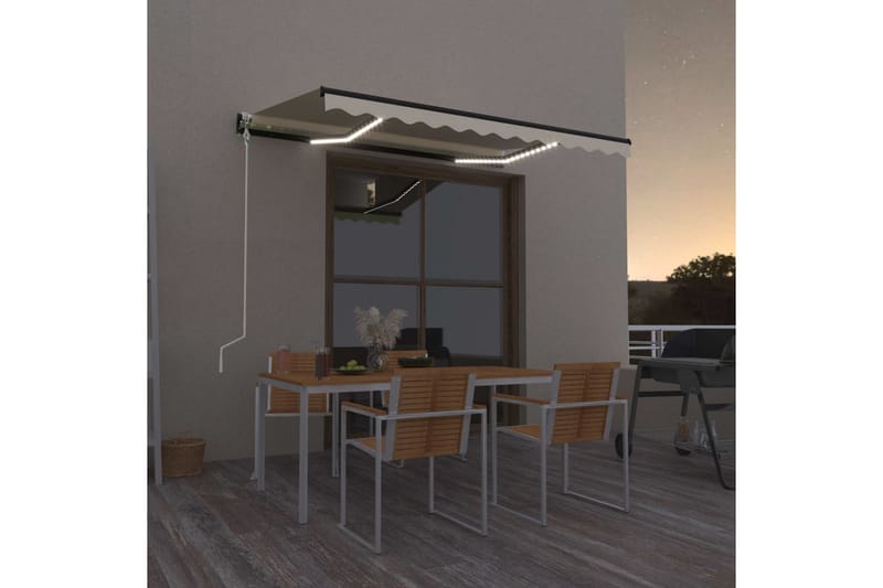 markise m. LED + vindsensor 350x250 cm automatisk creme - Creme - Balkonmarkise - Markiser - Terrassemarkise