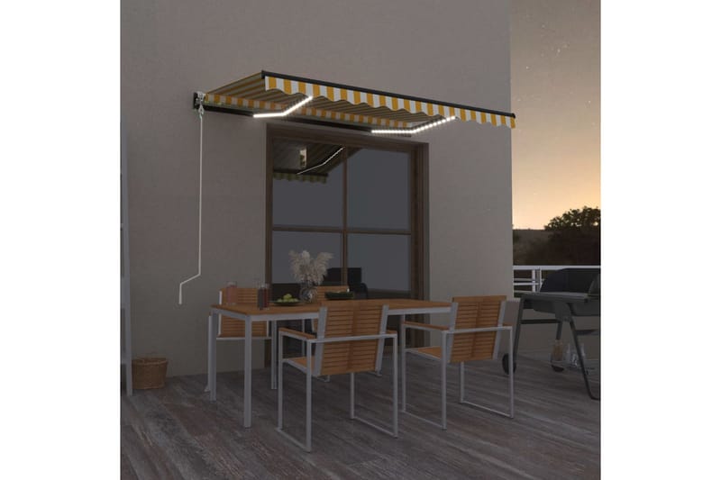 markise m. LED + vindsensor 350x250 cm automatisk gul/hvid - Gul - Balkonmarkise - Markiser - Terrassemarkise