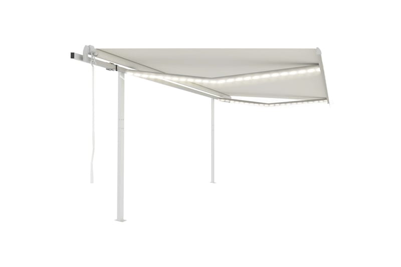 markise m. LED + vindsensor 4,5x3 m automatisk cremefarvet - Creme - Havemøbler - Solafskærmning - Markiser - Balkonmarkise