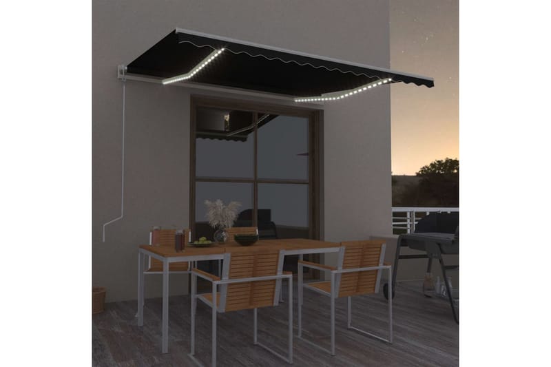 markise m. LED + vindsensor 400x300 cm automatisk - Antracit - Balkonmarkise - Markiser - Terrassemarkise