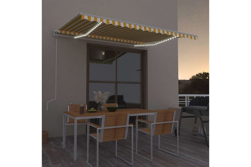 markise m. LED + vindsensor 400x350 cm automatisk gul/hvid - Gul - Balkonmarkise - Markiser - Terrassemarkise