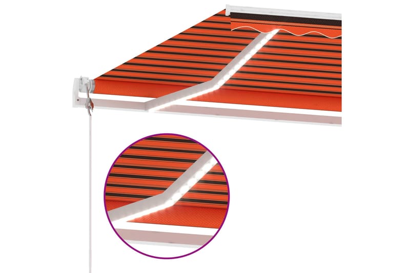 markise m. LED + vindsensor 450x300 cm automatisk - Orange - Havemøbler - Solafskærmning - Markiser - Balkonmarkise