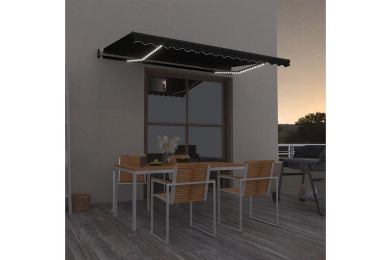 markise m. LED + vindsensor 450x350 cm automatisk antracit - Antracit - Balkonmarkise - Markiser - Terrassemarkise