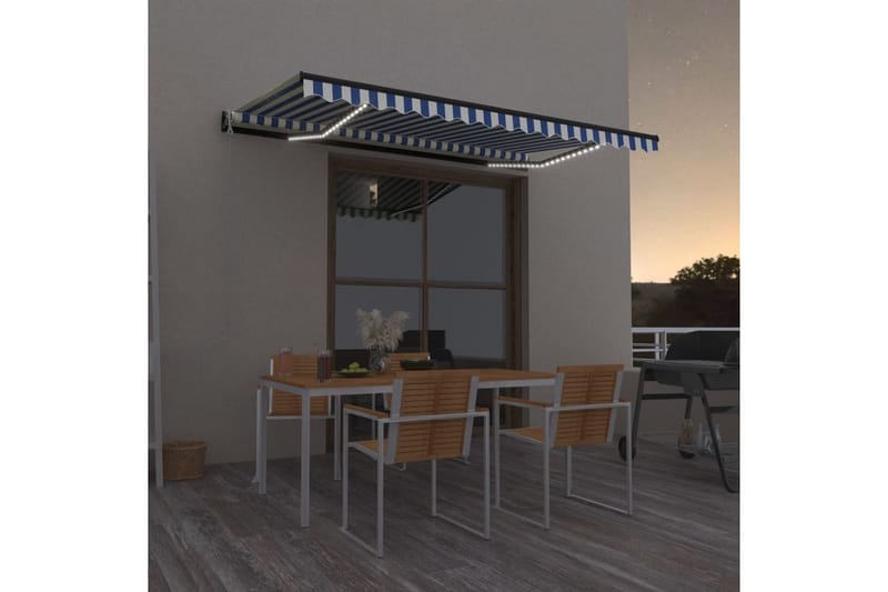 markise m. LED + vindsensor 450x350 cm automatisk - Blå - Havemøbler - Solafskærmning - Markiser - Balkonmarkise