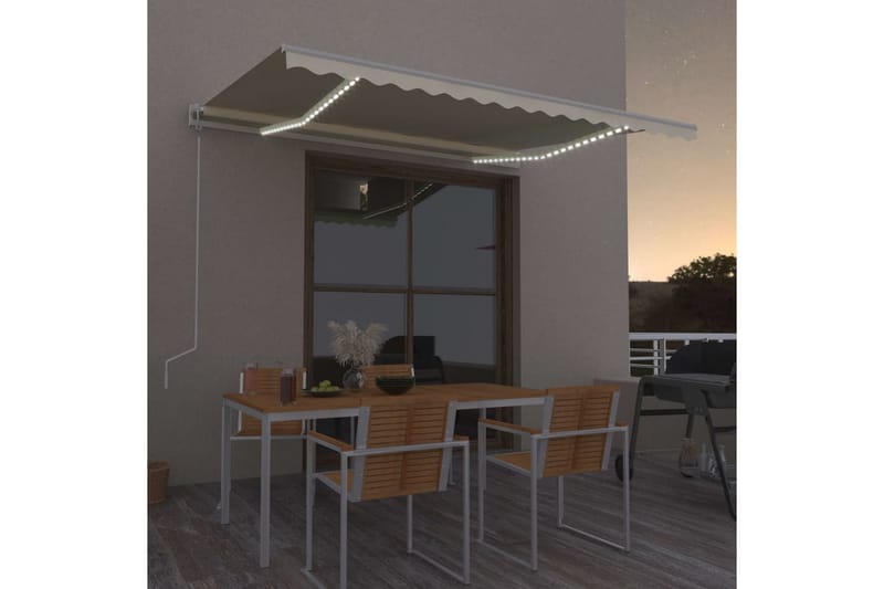 markise m. LED + vindsensor 450x350 cm automatisk creme - Creme - Havemøbler - Solafskærmning - Markiser - Balkonmarkise