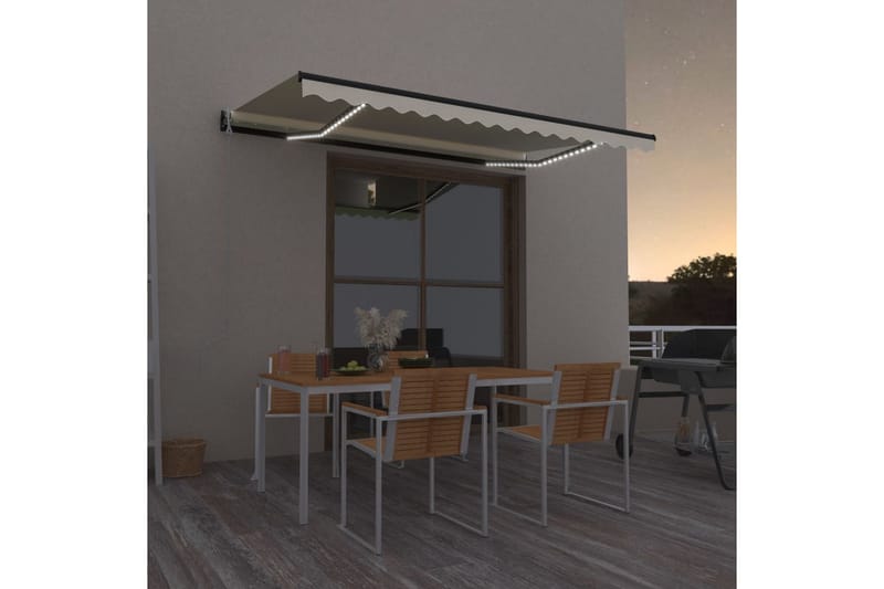 markise m. LED + vindsensor 450x350 cm automatisk creme - Creme - Havemøbler - Solafskærmning - Markiser - Balkonmarkise