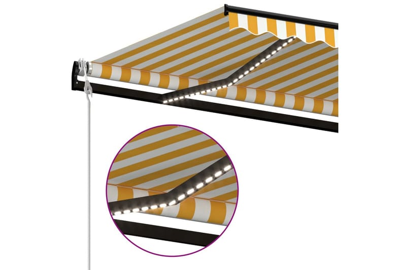 markise m. LED + vindsensor 450x350 cm automatisk gul/hvid - Gul - Balkonmarkise - Markiser - Terrassemarkise