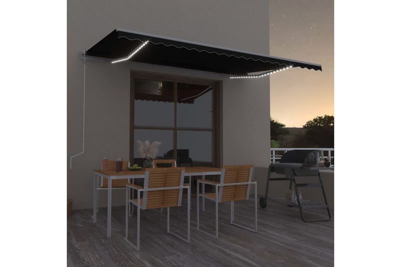 markise m. LED + vindsensor 500x300 cm automatisk antracit - Antracit - Havemøbler - Solafskærmning - Markiser - Balkonmarkise