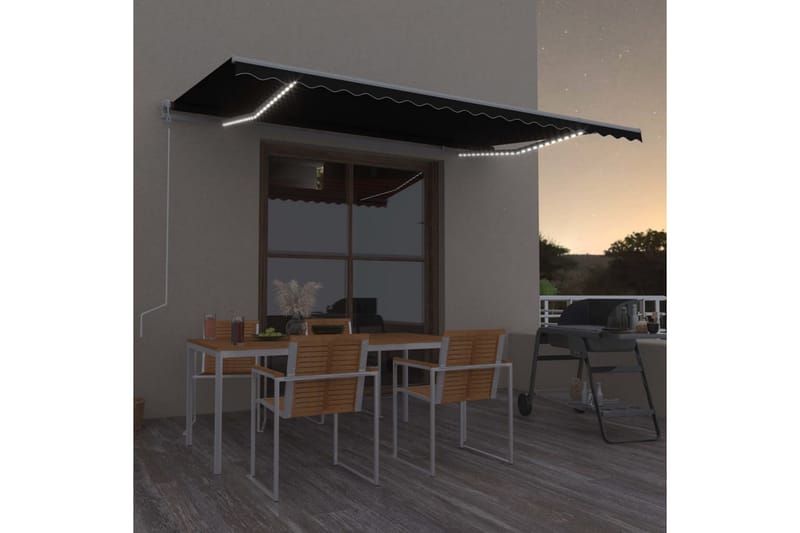 markise m. LED + vindsensor 500x300 cm automatisk antracit - Antracit - Balkonmarkise - Markiser - Terrassemarkise