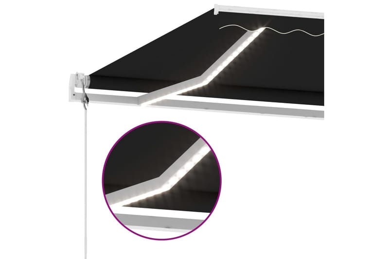 markise m. LED + vindsensor 500x300 cm automatisk antracit - Antracit - Balkonmarkise - Markiser - Terrassemarkise