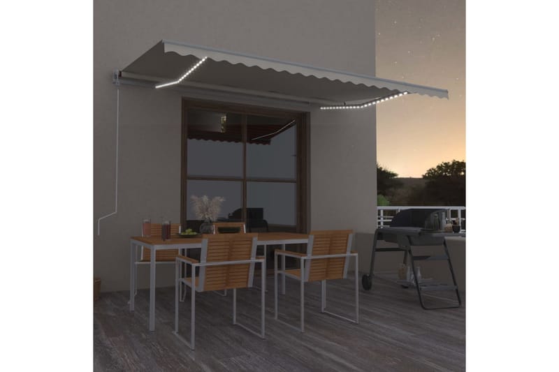 markise m. LED + vindsensor 500x300 cm automatisk creme - Creme - Havemøbler - Solafskærmning - Markiser - Balkonmarkise