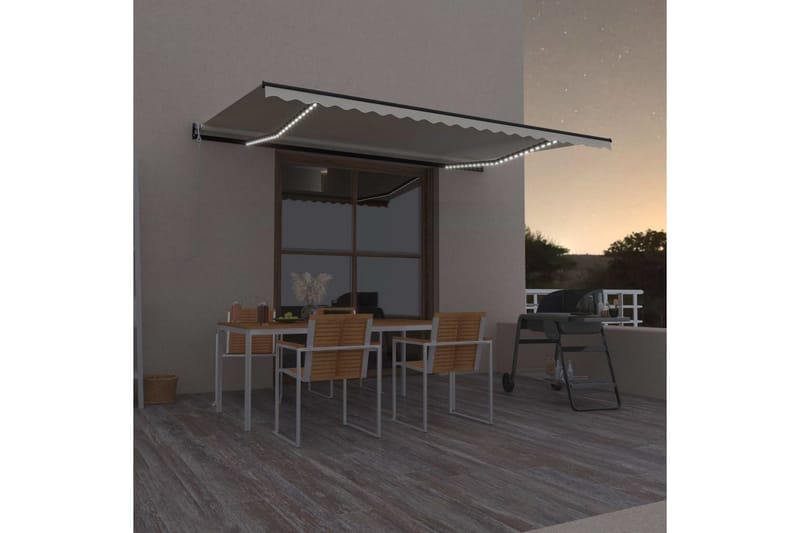markise m. LED + vindsensor 500x300 cm automatisk creme - Creme - Havemøbler - Solafskærmning - Markiser - Balkonmarkise