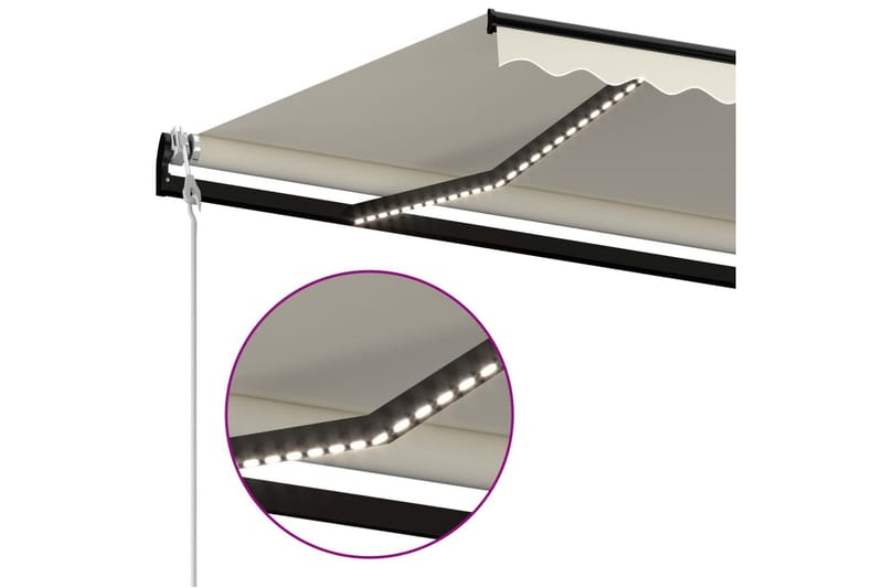 markise m. LED + vindsensor 500x300 cm automatisk creme - Creme - Havemøbler - Solafskærmning - Markiser - Balkonmarkise