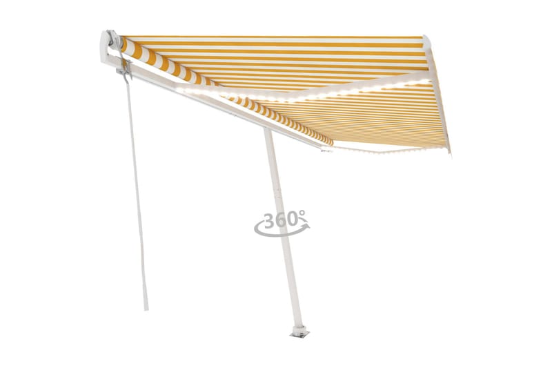 markise m. LED + vindsensor 500x300 cm automatisk gul/hvid - Gul - Havemøbler - Solafskærmning - Markiser - Balkonmarkise