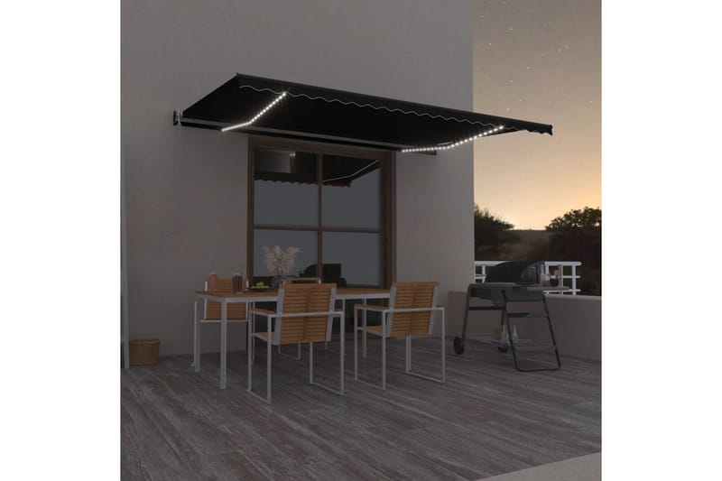 markise m. LED + vindsensor 500x350 cm automatisk antracit - Antracit - Havemøbler - Solafskærmning - Markiser - Balkonmarkise