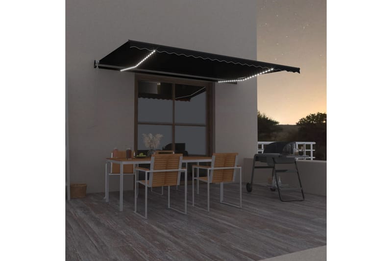 markise m. LED + vindsensor 500x350 cm automatisk antracit - Antracit - Balkonmarkise - Markiser - Terrassemarkise