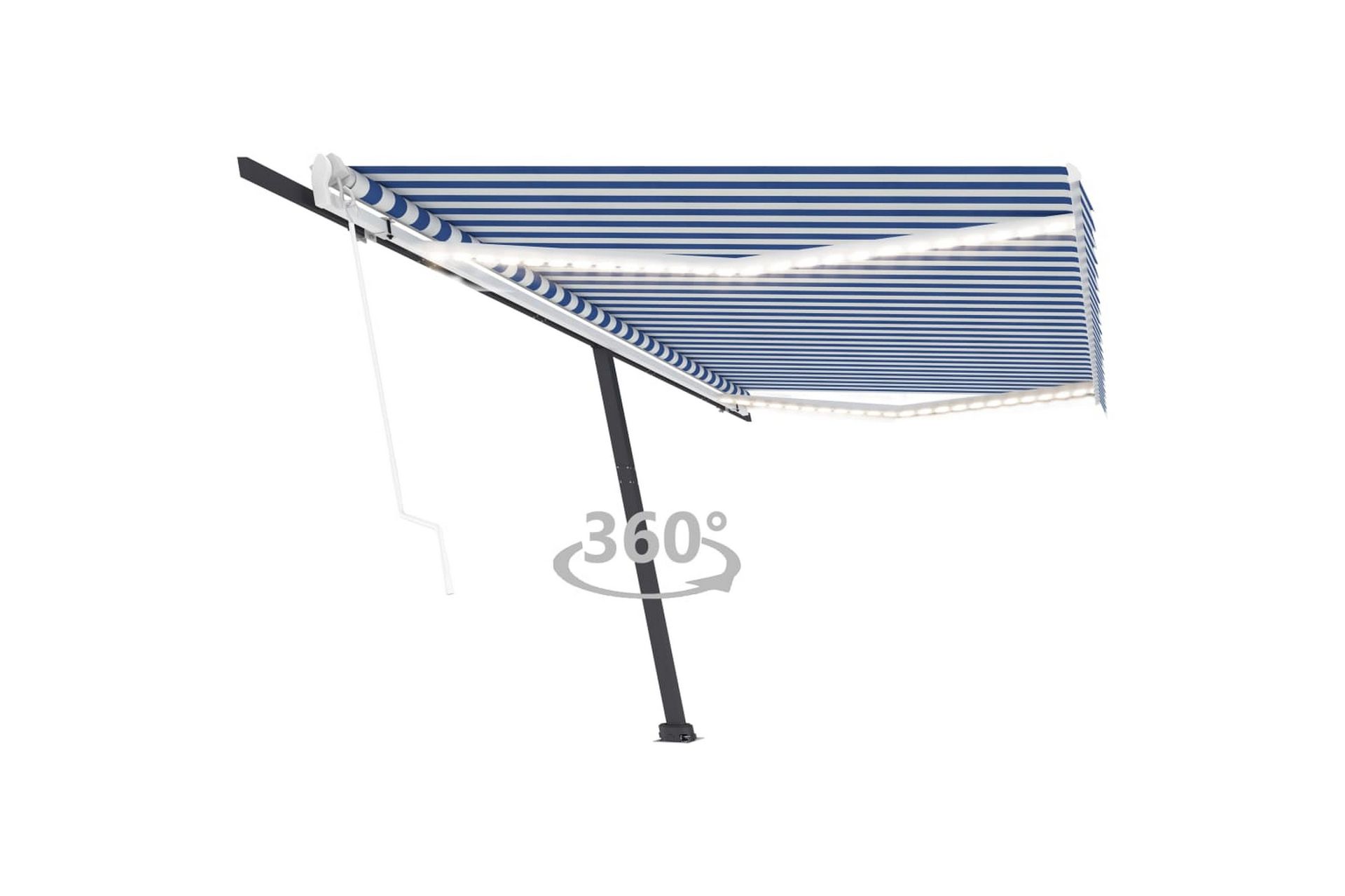 markise m. LED + vindsensor 500x350 cm automatisk - Blå - Havemøbler - Solafskærmning - Markiser - Balkonmarkise