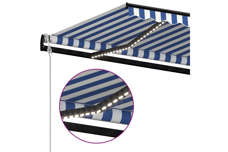 markise m. LED + vindsensor 500x350 cm automatisk blå/hvid - Blå - Havemøbler - Solafskærmning - Markiser - Balkonmarkise