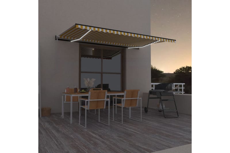 markise m. LED + vindsensor 500x350 cm automatisk gul/hvid - Gul - Balkonmarkise - Markiser - Terrassemarkise