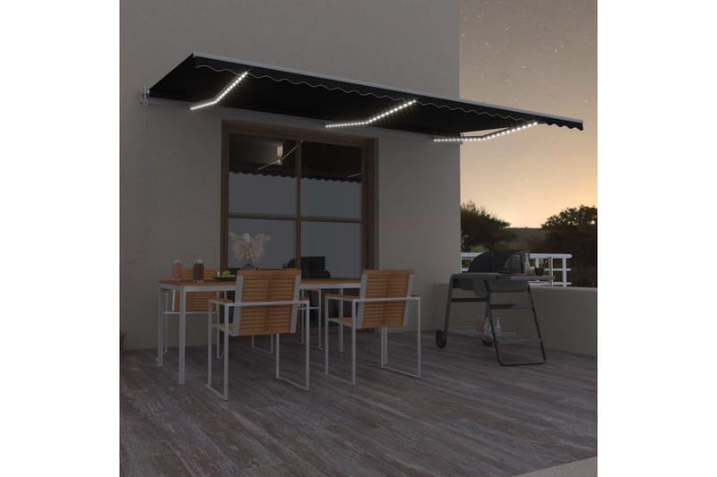 markise m. LED + vindsensor 600x300 cm automatisk antracit - Antracit - Balkonmarkise - Markiser - Terrassemarkise