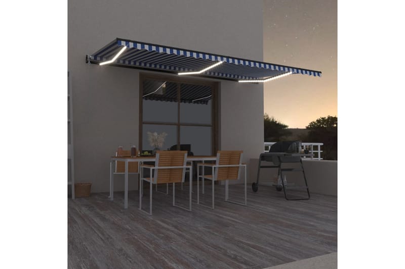 markise m. LED + vindsensor 600x300 cm automatisk - Blå - Havemøbler - Solafskærmning - Markiser - Balkonmarkise