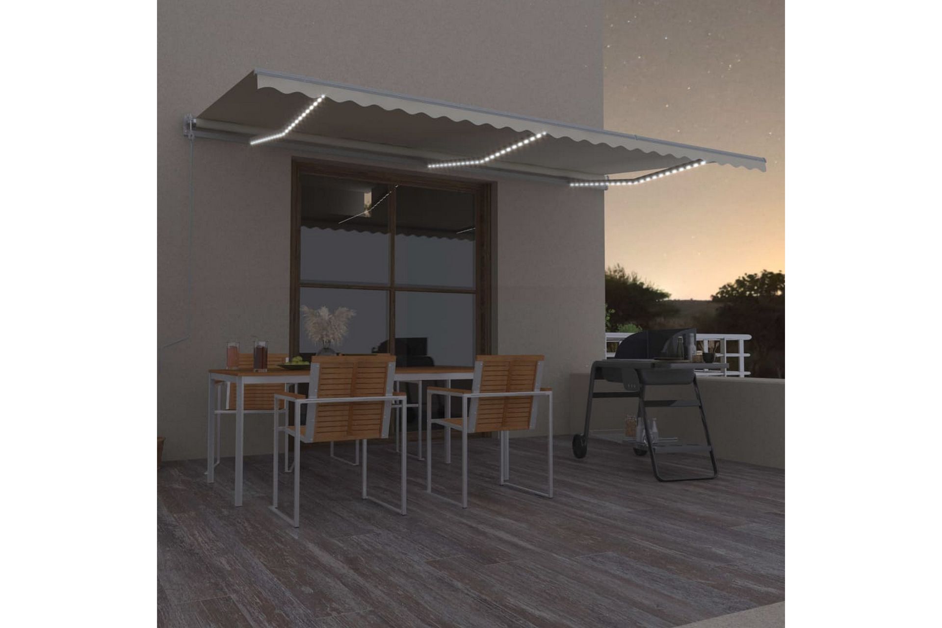 markise m. LED + vindsensor 600x300 cm automatisk - Creme - Havemøbler - Solafskærmning - Markiser - Balkonmarkise