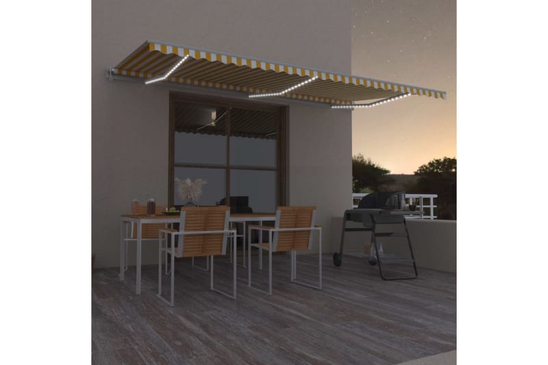 markise m. LED + vindsensor 600x300 cm automatisk gul/hvid - Gul - Havemøbler - Solafskærmning - Markiser - Balkonmarkise