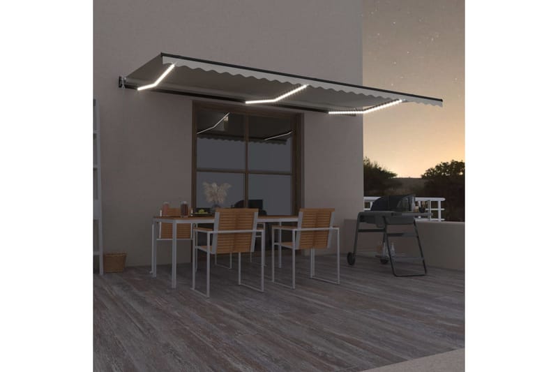 markise m. LED + vindsensor 600x350 cm automatisk - Creme - Havemøbler - Solafskærmning - Markiser - Balkonmarkise
