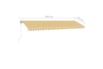 markise m. LED + vindsensor 600x350 cm automatisk gul/hvid - Gul - Havemøbler - Solafskærmning - Markiser - Balkonmarkise