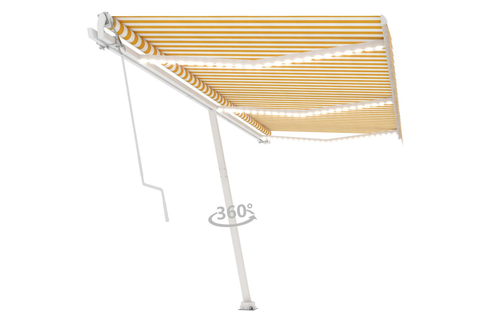 markise m. LED + vindsensor 600x350 cm automatisk gul/hvid - Gul - Havemøbler - Solafskærmning - Markiser - Balkonmarkise