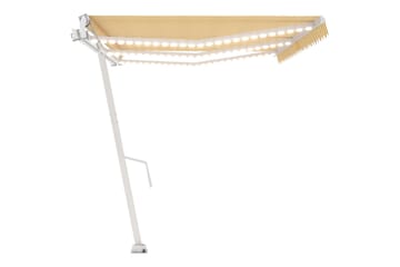markise m. LED + vindsensor 600x350 cm automatisk gul/hvid - Gul - Havemøbler - Solafskærmning - Markiser - Balkonmarkise