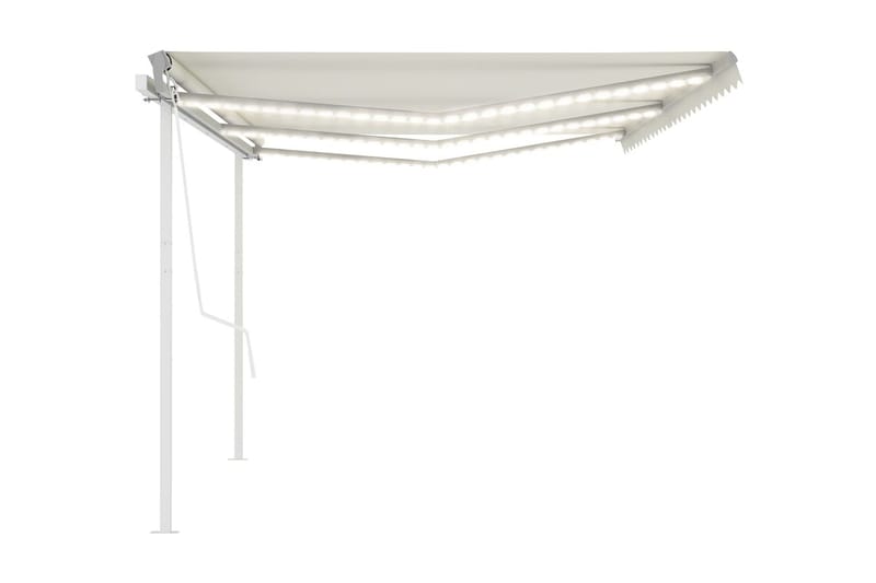 markise m. LED + vindsensor 6x3,5 m automatisk cremefarvet - Creme - Havemøbler - Solafskærmning - Markiser - Balkonmarkise