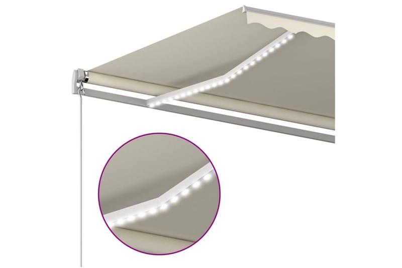 markise m. LED + vindsensor 6x3,5 m automatisk cremefarvet - Creme - Balkonmarkise - Markiser - Terrassemarkise