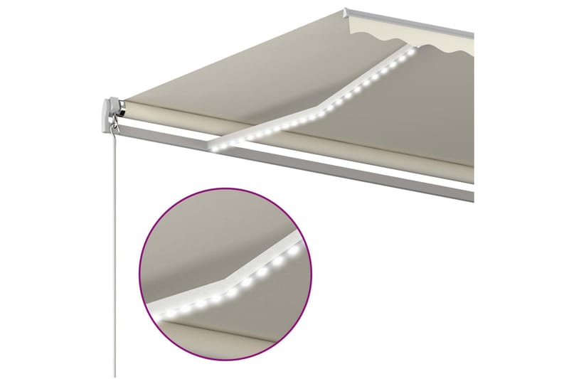 markise m. LED + vindsensor 6x3 m automatisk cremefarvet - Creme - Havemøbler - Solafskærmning - Markiser - Balkonmarkise