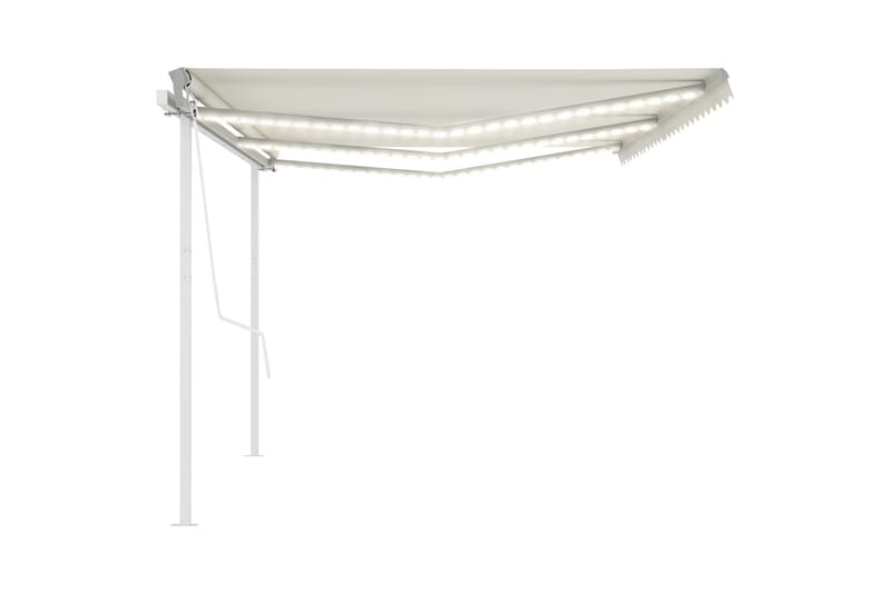 markise m. LED + vindsensor 6x3 m automatisk cremefarvet - Creme - Havemøbler - Solafskærmning - Markiser - Balkonmarkise