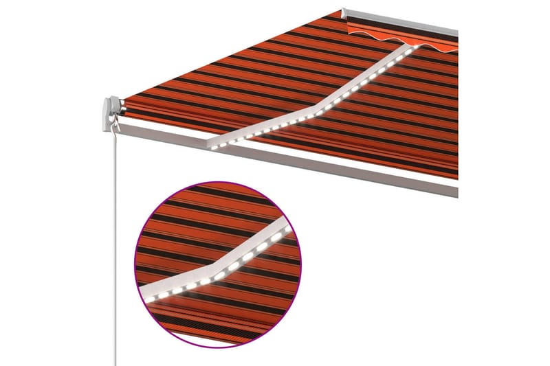 markise m. LED + vindsensor 6x3 m automatisk orange og brun - Orange - Balkonmarkise - Markiser - Terrassemarkise