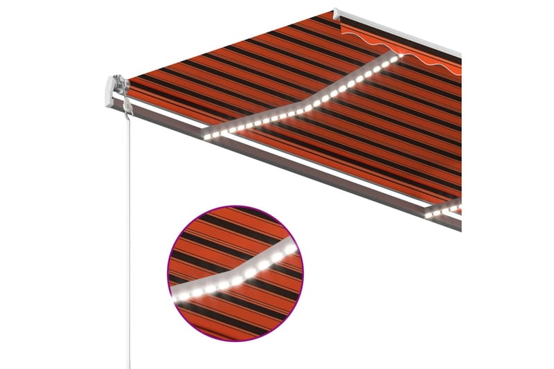 markise m. LED 4x3 m manuel betjening orange og brun - Orange - Balkonmarkise - Markiser - Terrassemarkise