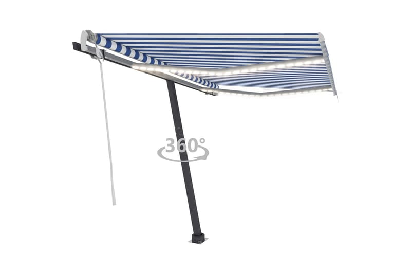 markise m. LED-lys 300x250 cm manuel betjening blå og hvid - Blå - Havemøbler - Solafskærmning - Markiser - Balkonmarkise