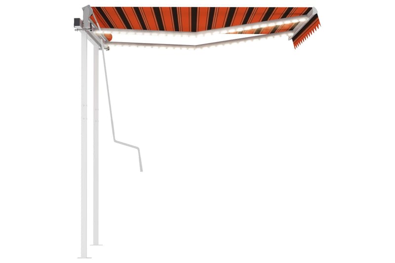 markise m. LED-lys 3x2,5 m manuel betjening orange og brun - Orange - Havemøbler - Solafskærmning - Markiser - Balkonmarkise
