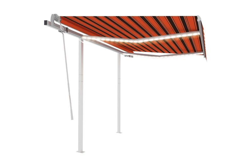 markise m. LED-lys 3x2,5 m manuel betjening orange og brun - Orange - Havemøbler - Solafskærmning - Markiser - Balkonmarkise